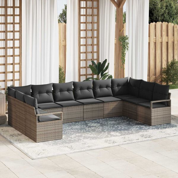 vidaXL Sofa Set mit Kissen 10 pcs Grau Poly Rattan