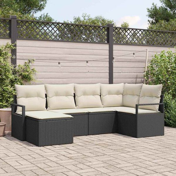 vidaXL Garten-Sofa-Set mit Kissen mit Speicher 6 pcs Schwarz und Creme