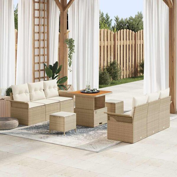 vidaXL Garten-Sofa-Set mit Kissen mit Speicher 9 pcs Beige und Creme