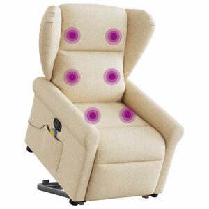 vidaXL Elektrischer Massagesessel mit Aufstehhilfe Creme Stoff
