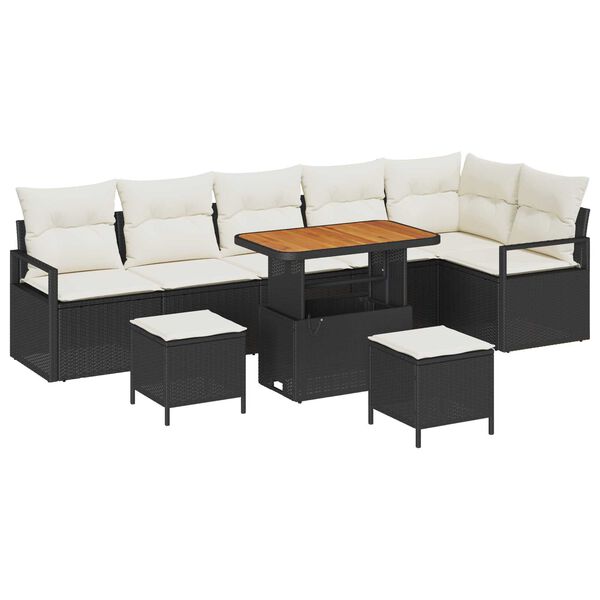 vidaXL Garten-Sofa-Set mit Kissen 9 pcs Schwarz Poly Rattan