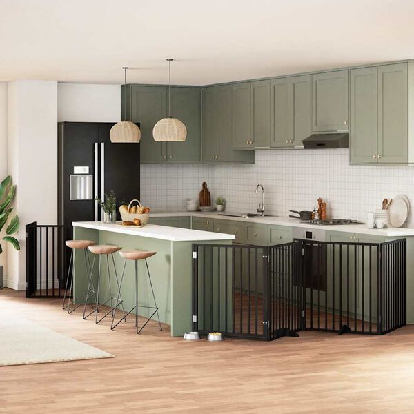 vidaXL 8-tlg. Hundetor mit T&uuml;r Faltbar Schwarz 640 cm Pappelholz