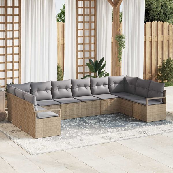 vidaXL Sofa Set mit Kissen 10 pcs Beige und Hellgrau Poly-Rattan