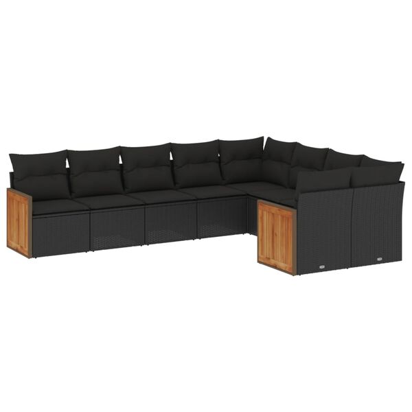 vidaXL 9-tlg. Garten-Sofagarnitur mit Kissen Schwarz Poly Rattan
