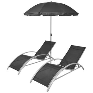 vidaXL Sonnenliegen mit Schirm Aluminium Schwarz
