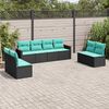 vidaXL 8-teiliges Gartensofa-Set mit Kissen, schwarzes Polyrattan
