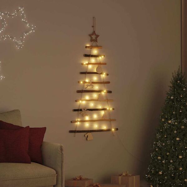 vidaXL Weihnachtsbaum mit 30 LEDs Natur 90 cm Massives Eschenholz