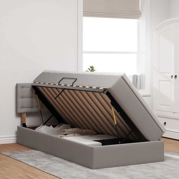 vidaXL Bett mit Stauraum und LED mit Matratze Taupe 90 x 190 cm Stoff