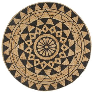 vidaXL Teppich Handgefertigt Jute Schwarzer Druck 120 cm