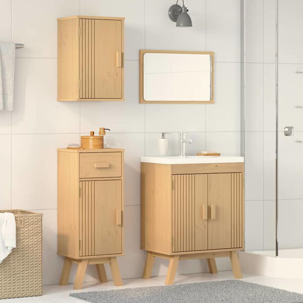 vidaXL Badezimmerm&ouml;bel-Set mit Regal 3 pcs Braun Massivholz Kiefer