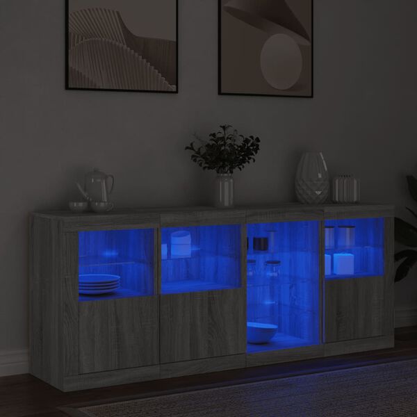 vidaXL Sideboard mit LED-Leuchten Grau Sonoma 164x37x67 cm