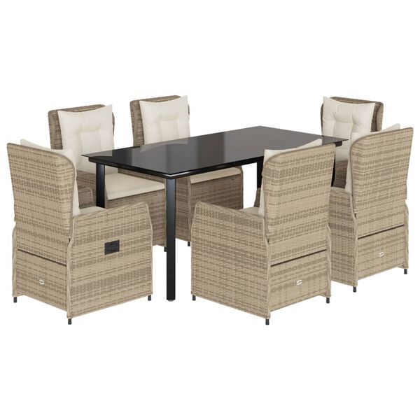 vidaXL 7-tlg. Garten-Essgruppe mit Kissen Beige Poly Rattan