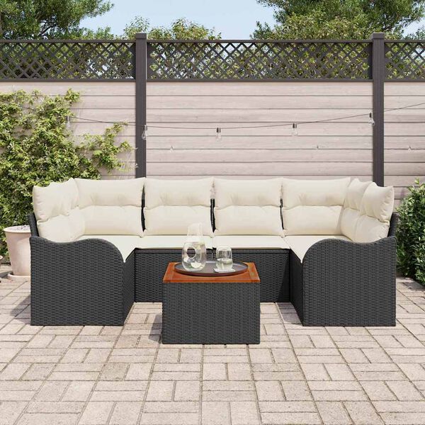 vidaXL Gartensofa-set mit Kissen 7 pcs Schwarz Poly-Rattan