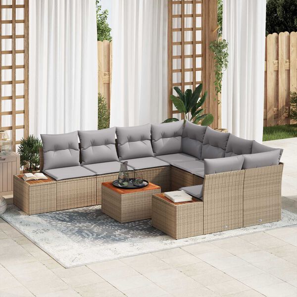 vidaXL Garten-Sofa-Set mit Kissen mit Speicher 9 pcs Beige Poly Rattan