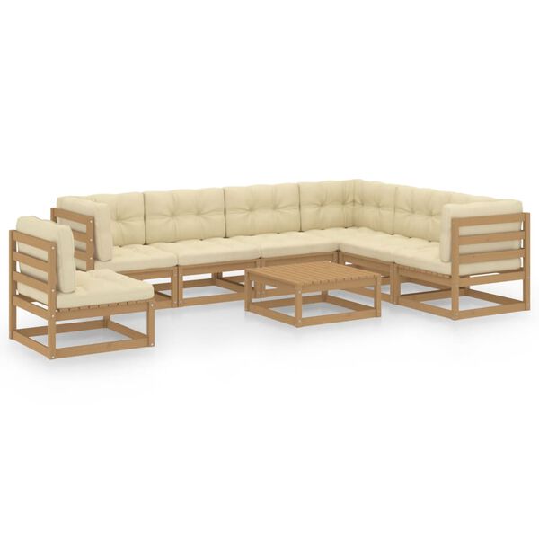 vidaXL 8-tlg Garten-Lounge-Set mit Kissen Honigbraun Massivholz Kiefer