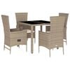 vidaXL 7-tlg. Garten-Essgruppe mit Kissen Beige Poly Rattan