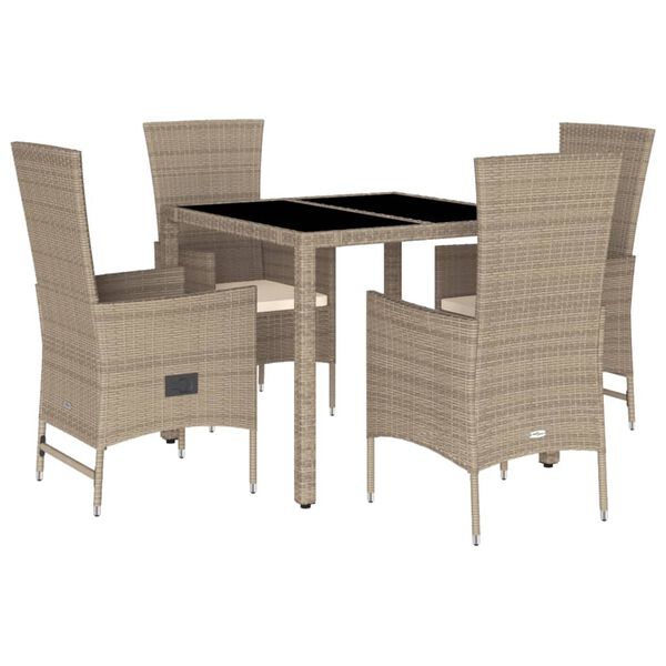 vidaXL 7-tlg. Garten-Essgruppe mit Kissen Beige Poly Rattan