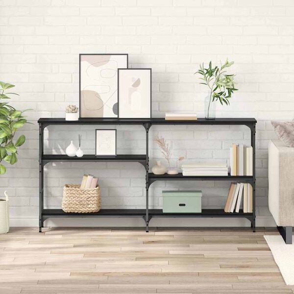 vidaXL Konsolentisch mit Regal Schwarz Eichen-Optik 150 x 29 x 76,5 cm