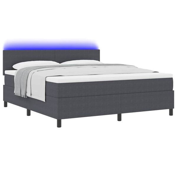 vidaXL LED Boxspringbett Dunkelgrau und Wei&szlig; 180 x 200 cm Cordstoff