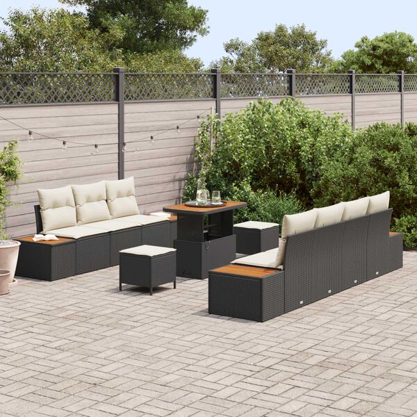 vidaXL Gartensofa-set mit Kissen 10 pcs Schwarz Poly Rattan