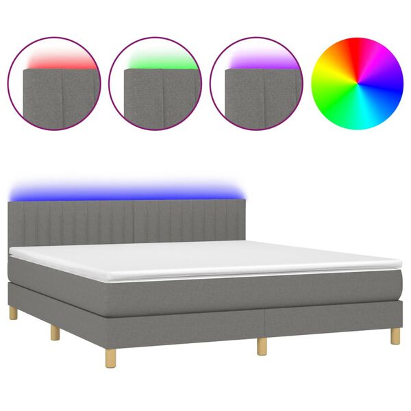 vidaXL Boxspringbett mit Matratze & LED Dunkelgrau 180x200 cm Stoff