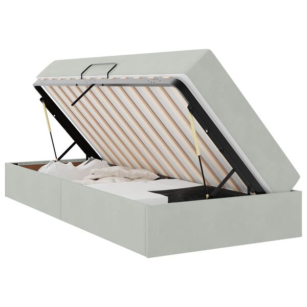 vidaXL Aufbewahrungsbett mit Matratze Hellgrau 90 x 200 cm Samt