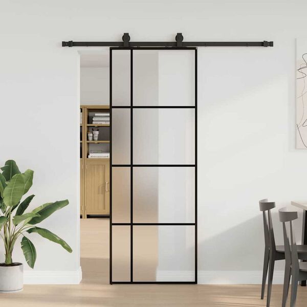 vidaXL Schiebet&uuml;r mit Beschlag Schwarz 76x205 cm ESG-Glas