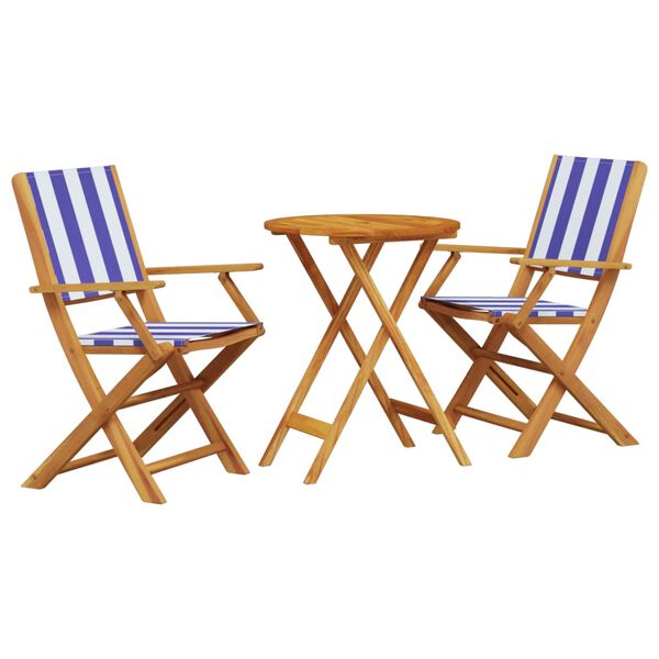 vidaXL 3-tlg. Bistro-Set Blau und Weiß Stoff und Massivholz
