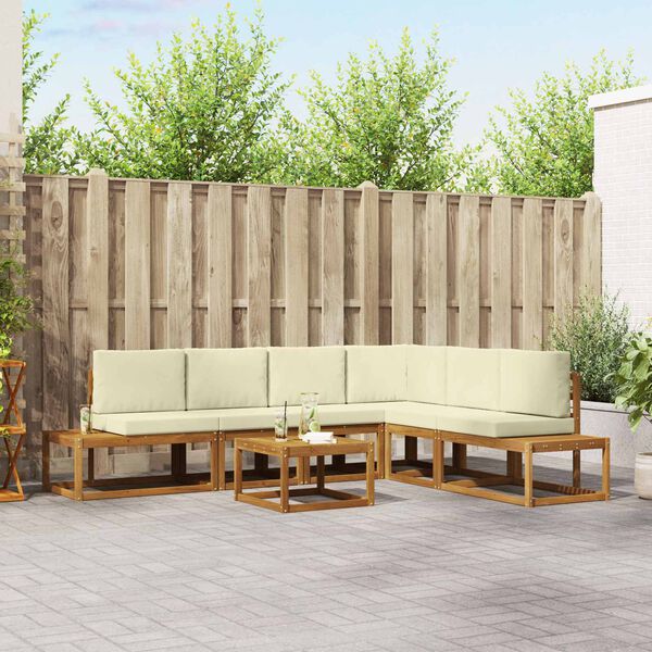 vidaXL Outdoor-Sofagarnitur mit Kissen 7 St&uuml;ck Natur und Creme