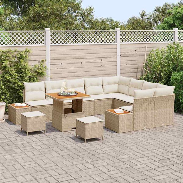 vidaXL Gartensofa-set mit Kissen mit Speicher 12 pcs Beige Poly Rattan