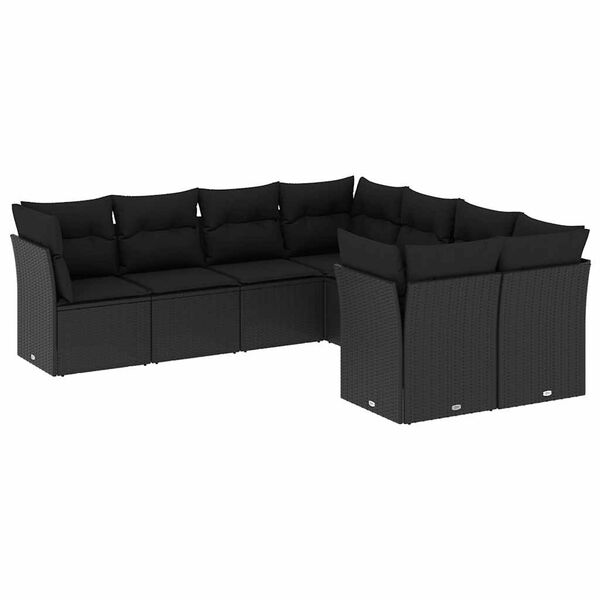 vidaXL 8-tlg. Garten-Sofagarnitur mit Kissen Schwarz Poly Rattan