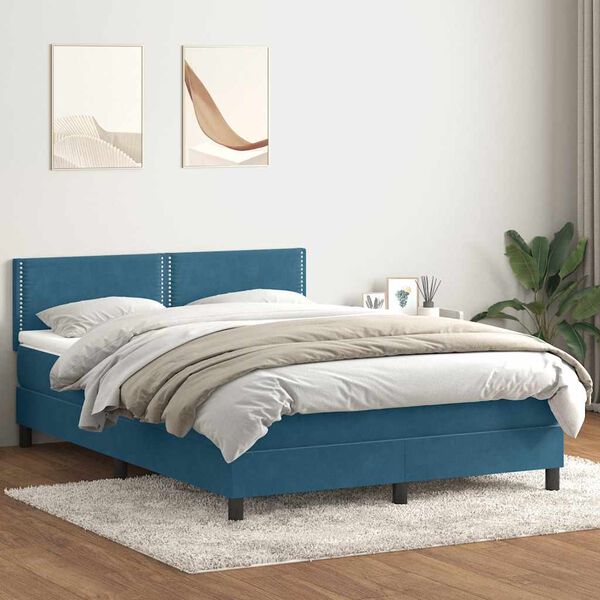 vidaXL Boxspringbett mit Matratze Dunkelblau 140x210 cm Samt