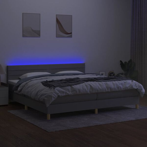 vidaXL Boxspringbett mit Matratze & LED Hellgrau 200x200 cm Stoff