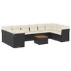 vidaXL 11-tlg. Garten-Sofagarnitur mit Kissen Schwarz Poly Rattan