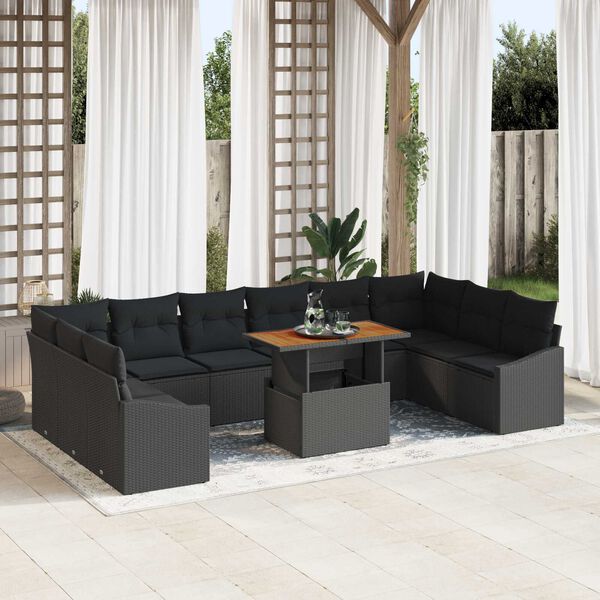 vidaXL Garten-Sofa-Set mit Speicher 11 pcs Schwarz Poly Rattan