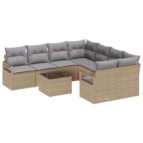 vidaXL Sofa Set mit Kissen 9 pcs Beige und Grau Poly-Rattan