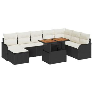 vidaXL Garten-Sofa-Set mit Kissen mit Speicher 9 pcs Schwarz und Creme