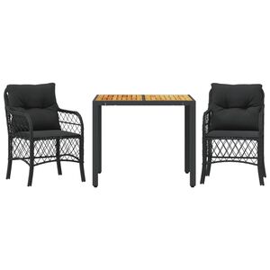 vidaXL 3-tlg. Bistro-Set mit Kissen Schwarz Poly Rattan