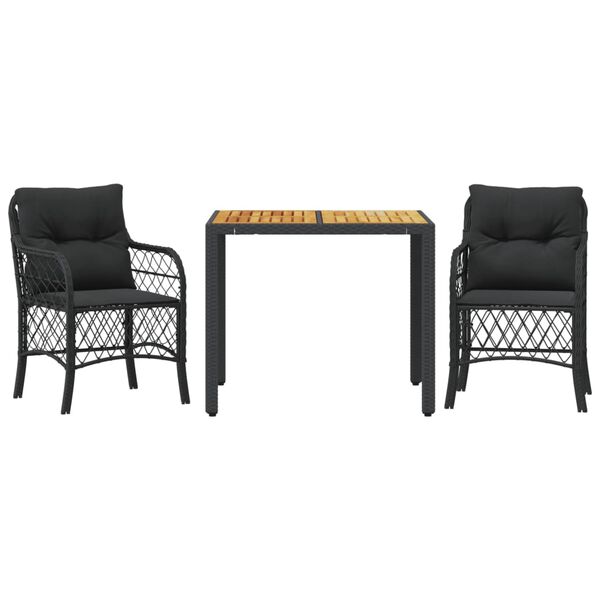 vidaXL 3-tlg. Bistro-Set mit Kissen Schwarz Poly Rattan