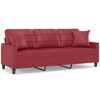 vidaXL 3-Sitzer-Sofa mit Zierkissen Weinrot 180 cm Kunstleder