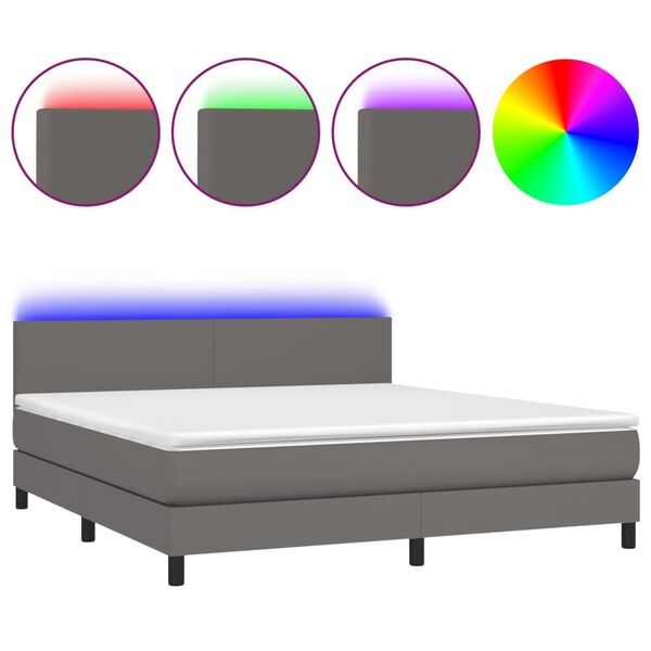 vidaXL Boxspringbett mit Matratze & LED Grau 180x200 cm Kunstleder