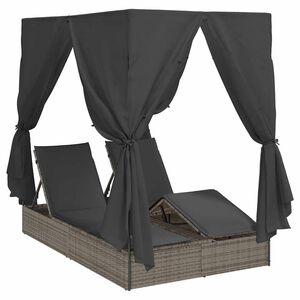 vidaXL Doppelte Sonnenliege Grau Poly-Rattan
