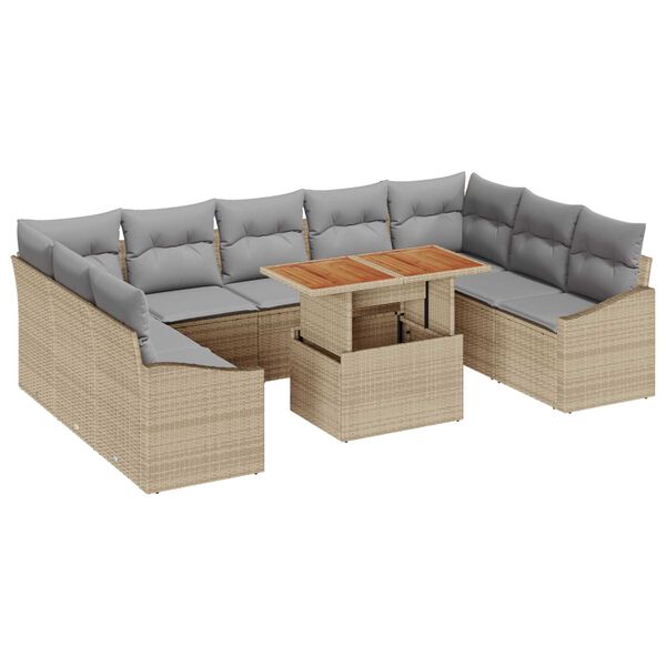 vidaXL Garten-Sofa-Set mit Speicher 10 pcs Beige Poly Rattan