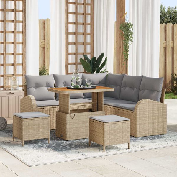 vidaXL Garten-Sofa-Set mit Kissen 8 pcs Beige Poly Rattan