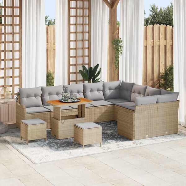 vidaXL Gartensofa-set mit Kissen 12 pcs Beige Poly-Rattan