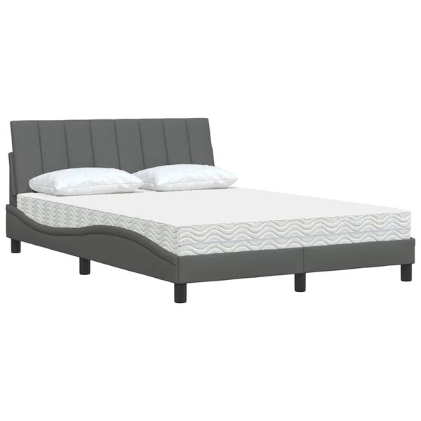 vidaXL Bett mit Matratze "Hanko" Dunkelgrau 140x190 cm Stoff