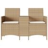 vidaXL Gartensofa 2-Sitzer mit Tisch und Kissen Beige Poly Rattan