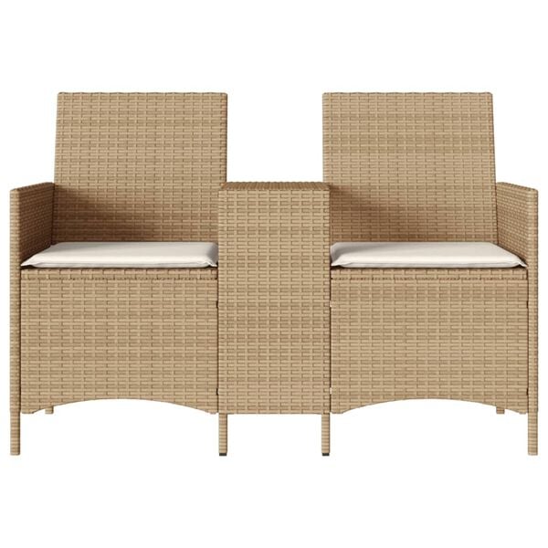 vidaXL Gartensofa 2-Sitzer mit Tisch und Kissen Beige Poly Rattan