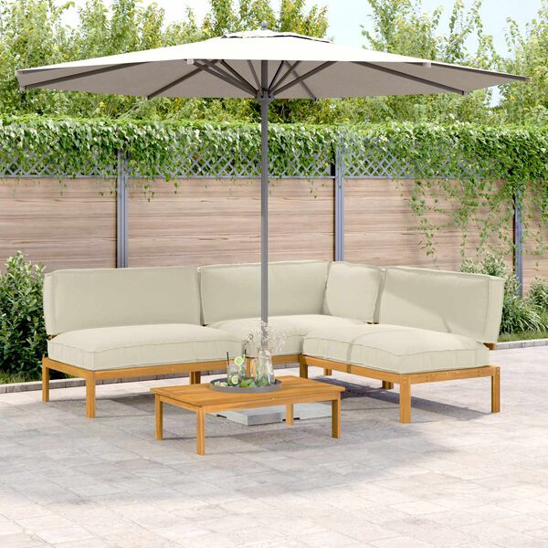vidaXL Sofa Set mit Kissen Uni 4 pcs Creme Massivholz Akazie