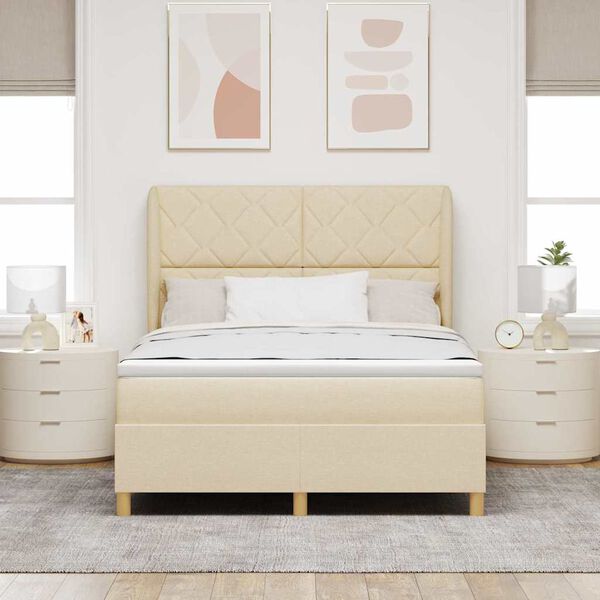 vidaXL Boxspringbett mit Matratze Creme 200 x 160 cm Stoff